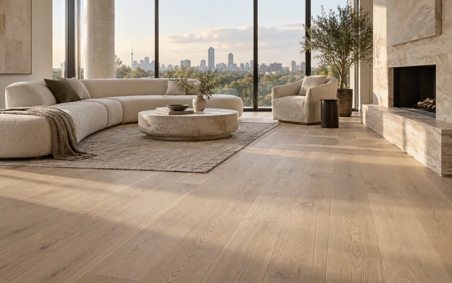 Contemporary Toronto living room with premium white oak flooring