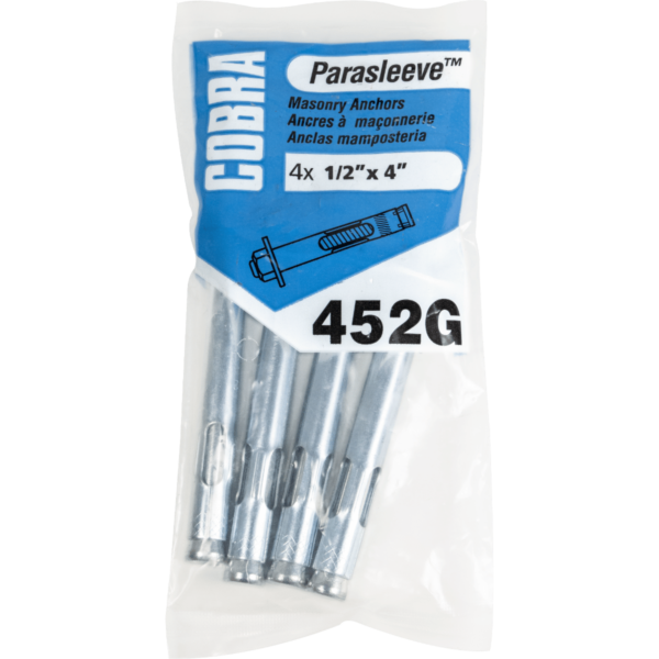 Cobra (452G) Parasleeve Anchors 1/2? X 4? Bag (X 4)