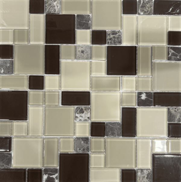 Premium Mosaic ? 12 X 12 Cappuccino Patt. Glass/Stone Mosaic ? 1 Pc