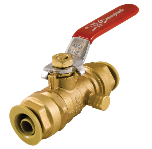 Aqua Dynamic 1107-933 Ball Valve 1/2 Push-Fit Full Port W/Drain Lead Free