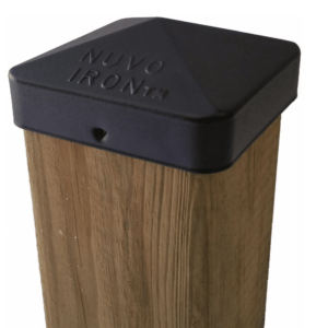 Nuvo Iron Pcp11Blk 4?4 Easy Cap, Galvanized Steel, Powder Coated Black, Fits 3 1/2? X 3 1/2? Dressed Post.  No Screws Required.