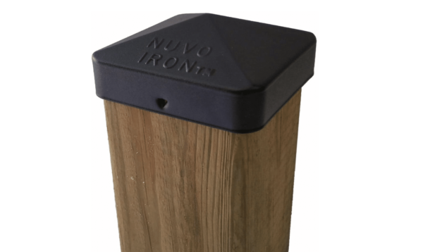 Nuvo Iron Pcp11Blk 4?4 Easy Cap, Galvanized Steel, Powder Coated Black, Fits 3 1/2? X 3 1/2? Dressed Post.  No Screws Required.